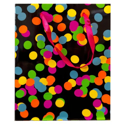 Pöttyös Neon ajándéktasak, ajándékzacskó 18x10x23 cm
