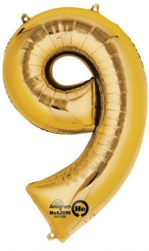Arany Gold óriás 9-es szám fólia lufi  86x55 cm