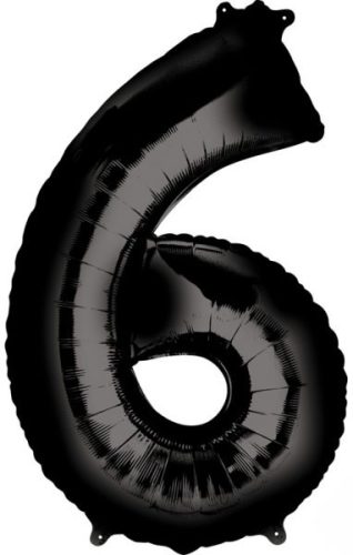 Fekete Black óriás szám fólia lufi 6-os, 86x55 cm