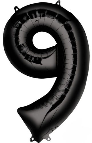 Fekete Black óriás szám fólia lufi 9-es, 86x55 cm