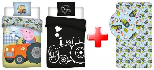 Peppa malac George's Tractor sötétben világító ágyneműhuzat és gumis lepedő szett
