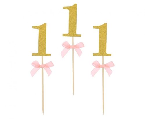 Rózsaszín 1st Birthday díszítő pálca 10 db-os