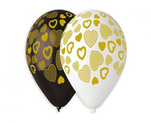 Szív Golden léggömb, lufi 5 db-os 13 inch (33 cm)
