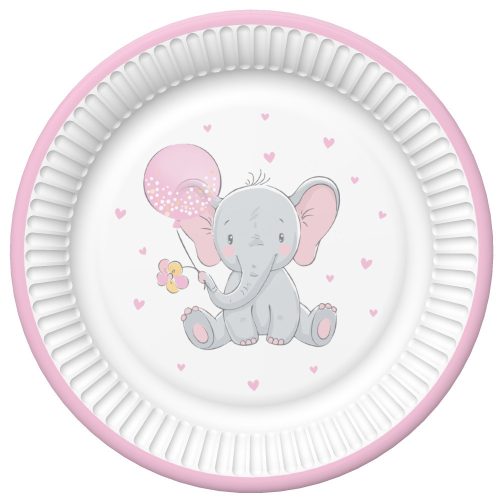 Baby elefánt Pink Balloon papírtányér 8 db-os 22,7 cm