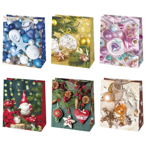 Karácsony Decorations papír ajándéktasak, ajándékzacskó 19x23x10,5 cm
