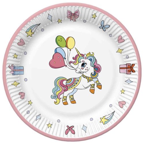 Unikornis Colourful papírtányér 8 db-os 22,7 cm