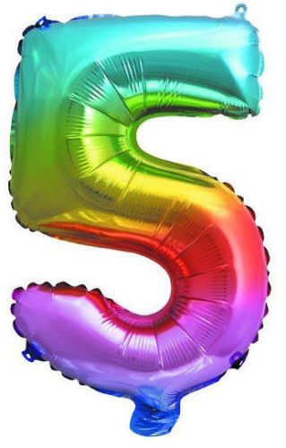 Színes Multicolour Metallic mini 5-ös szám fólia lufi 32 cm