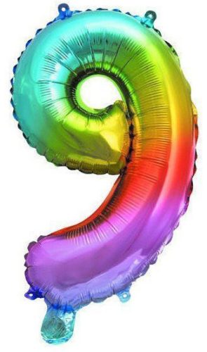 Színes Multicolour Metallic mini 9-es szám fólia lufi 36 cm