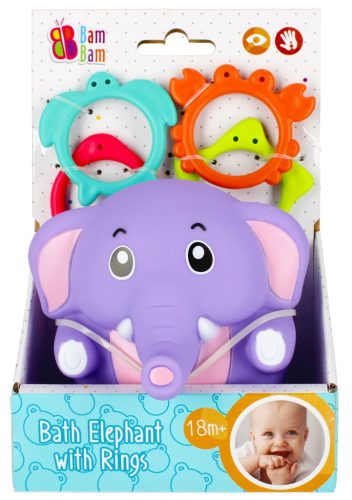 Elefánt Purple baba fürdőjáték gyűrűkkel
